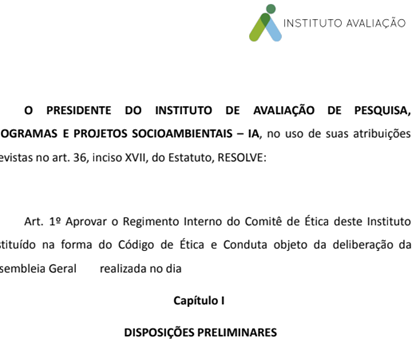 Regimento Interno do Comitê de Ética do IA
